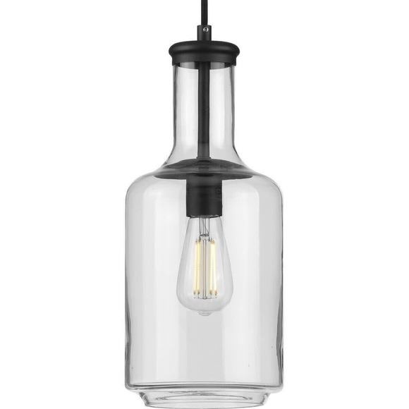 Progress Lighting Latrobe Black Large 1-Light Pendant Clear Glass - P500229-031